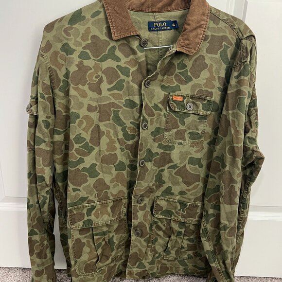 VTG Polo Ralph Lauren Camo Shirt Jacket Men's XL Vintage Bird Pouch Hunting. - Picture 2 of 8